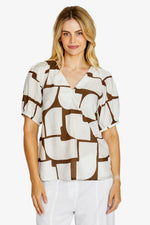 Mira bubble sleeve top - Hot Stone print