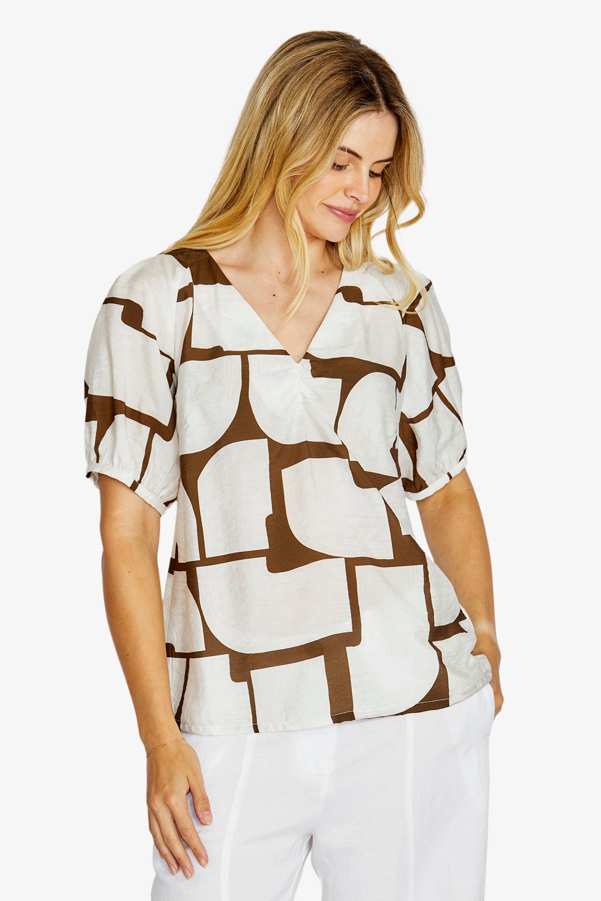 Mira bubble sleeve top - Hot Stone print