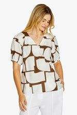Mira bubble sleeve top - Hot Stone print