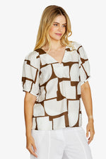 Mira bubble sleeve top - Hot Stone print