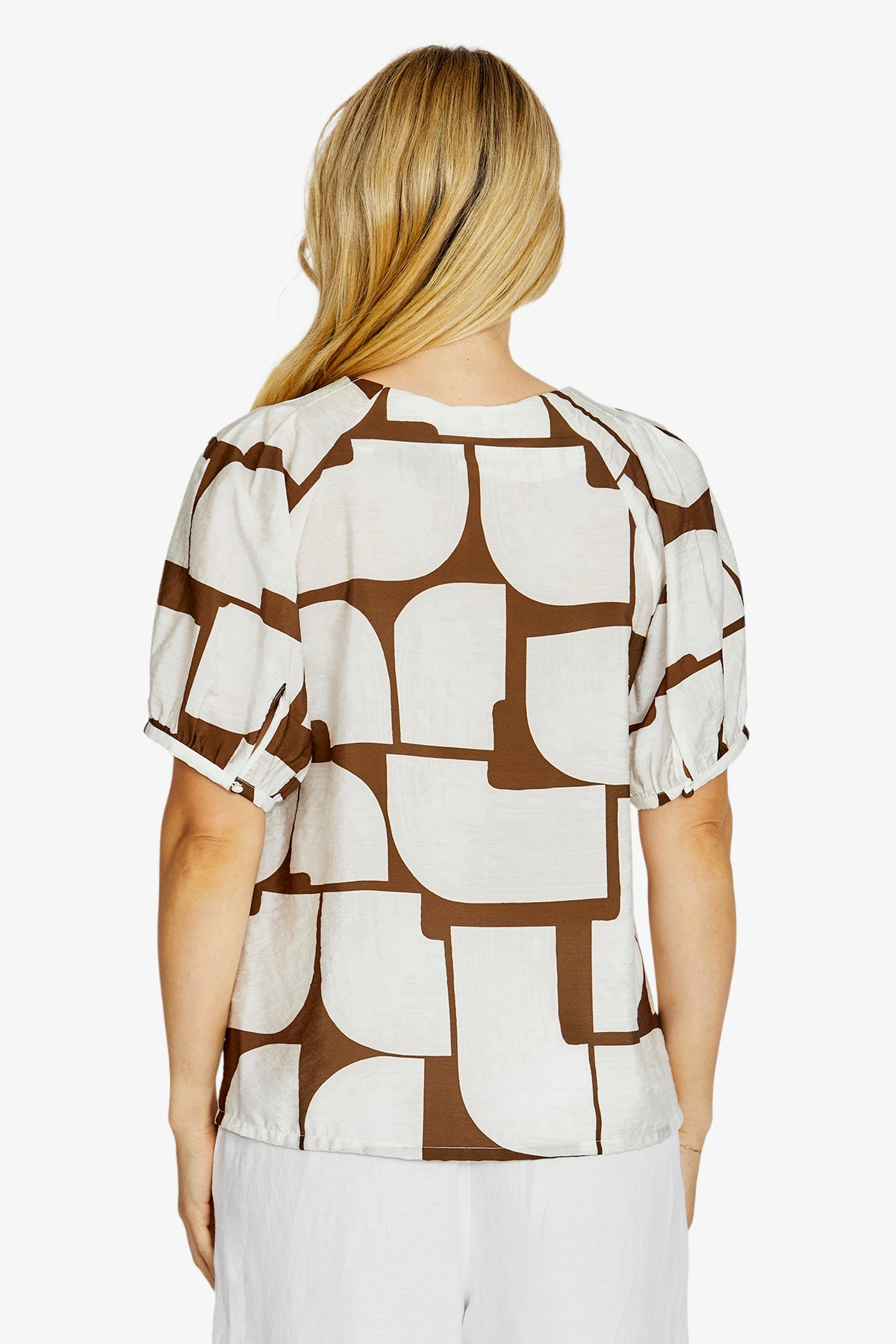 Mira bubble sleeve top - Hot Stone print