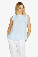 Maggie Scalloped Linen Top - Light Blue