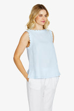 Maggie Scalloped Linen Top - Light Blue
