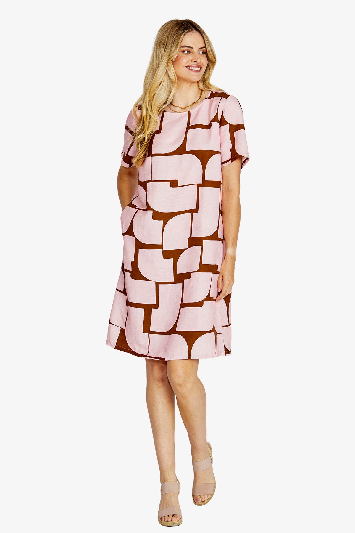 Tessa Linen Shift Dress - Pebble Print
