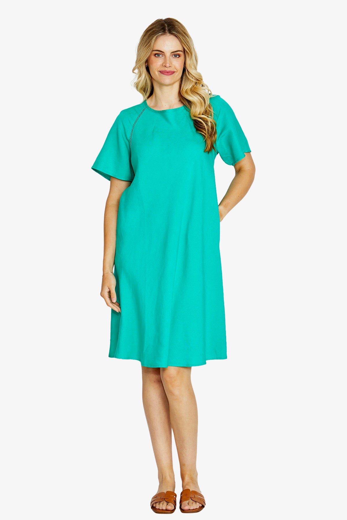Harper Ladder Trim Shift Dress - Lotus Green