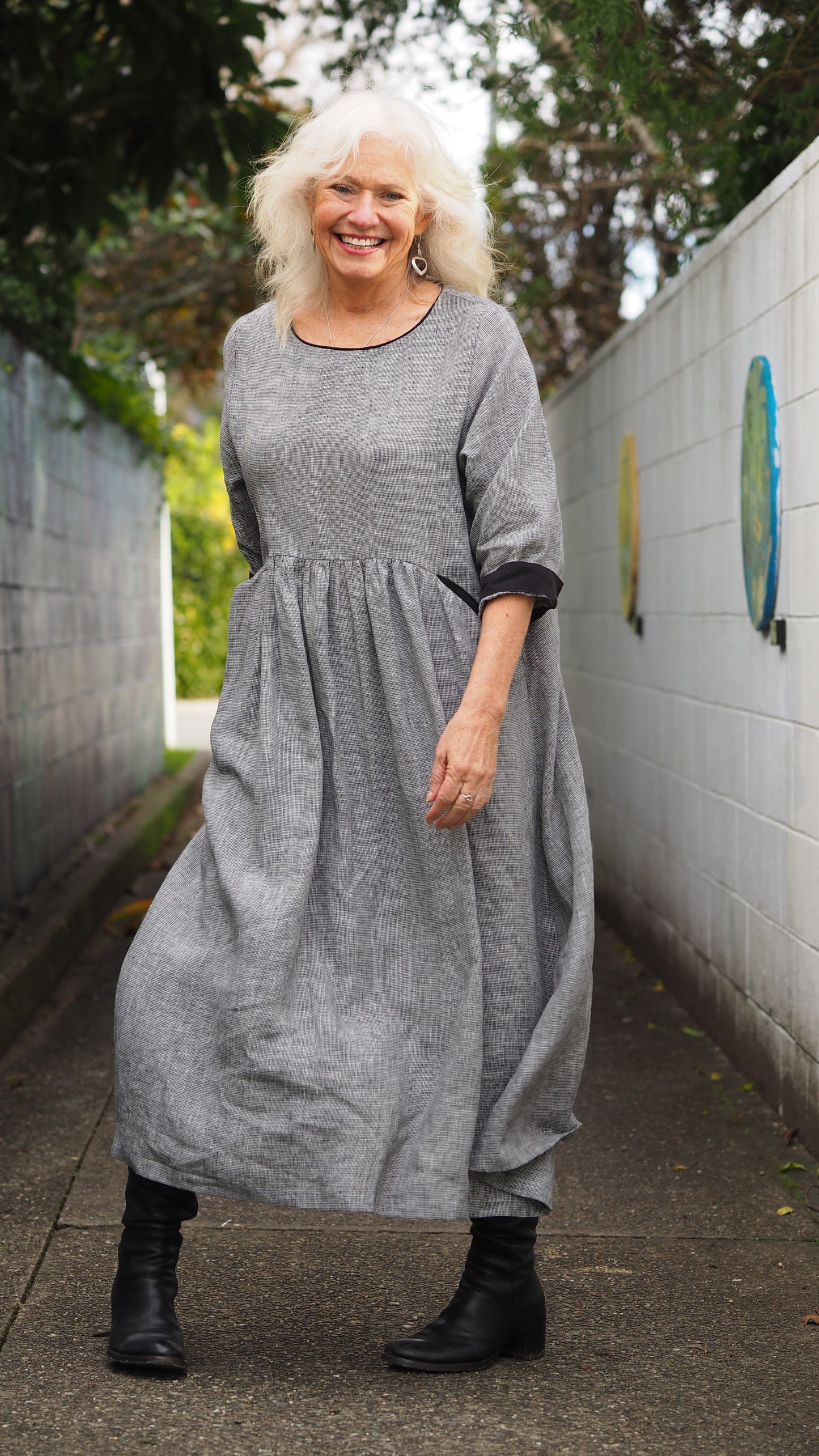 Runanga Dress - B & W Fine Check