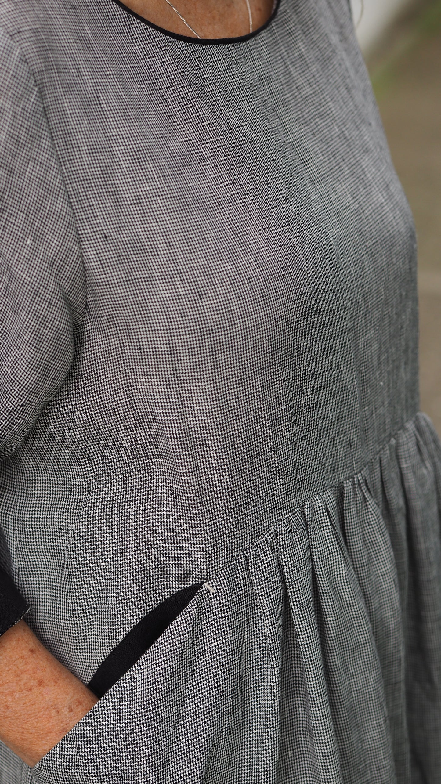 Runanga Dress - B & W Fine Check