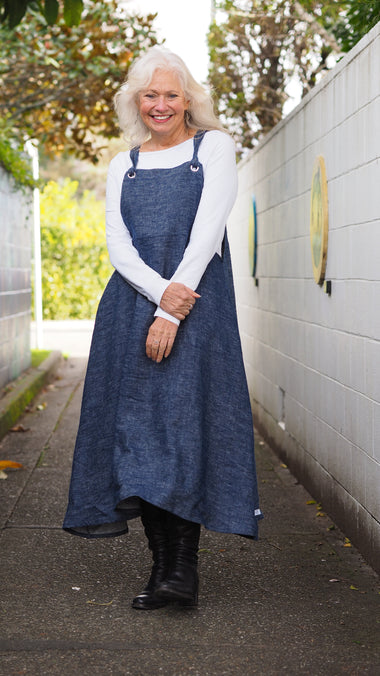 Puhoi Pinafore - Navy Denim Chambray (heavy-weight)