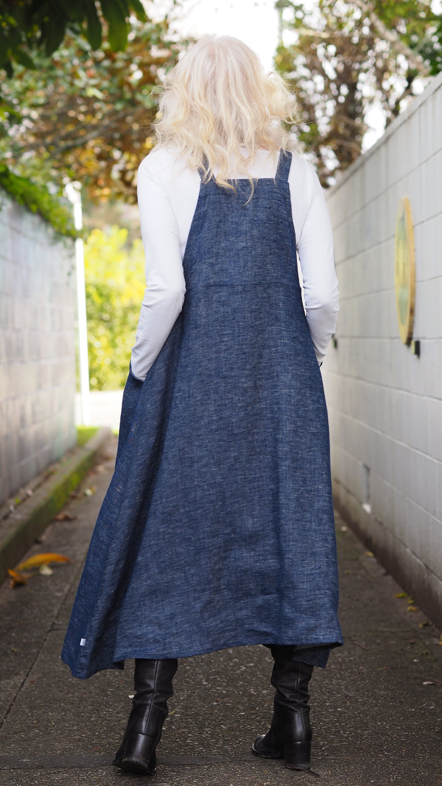 Puhoi Pinafore - Navy Denim Chambray (heavy-weight)