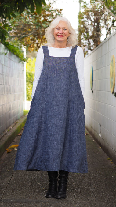 Rakiura Pinafore - Classic Fine Navy Stripe