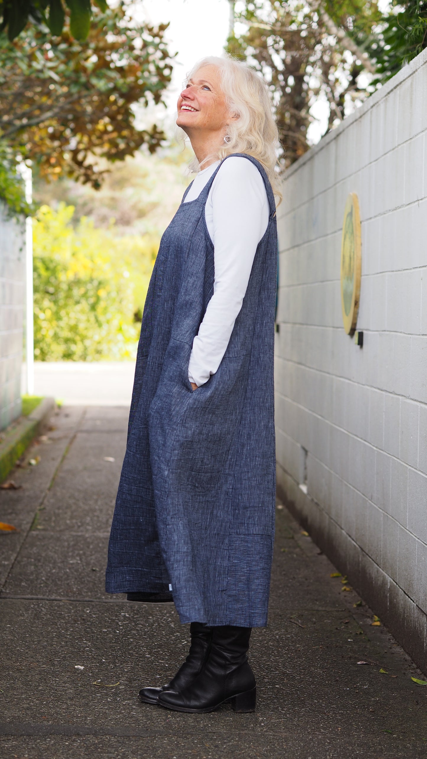 Puhoi Pinafore - Navy Denim Chambray (heavy-weight)