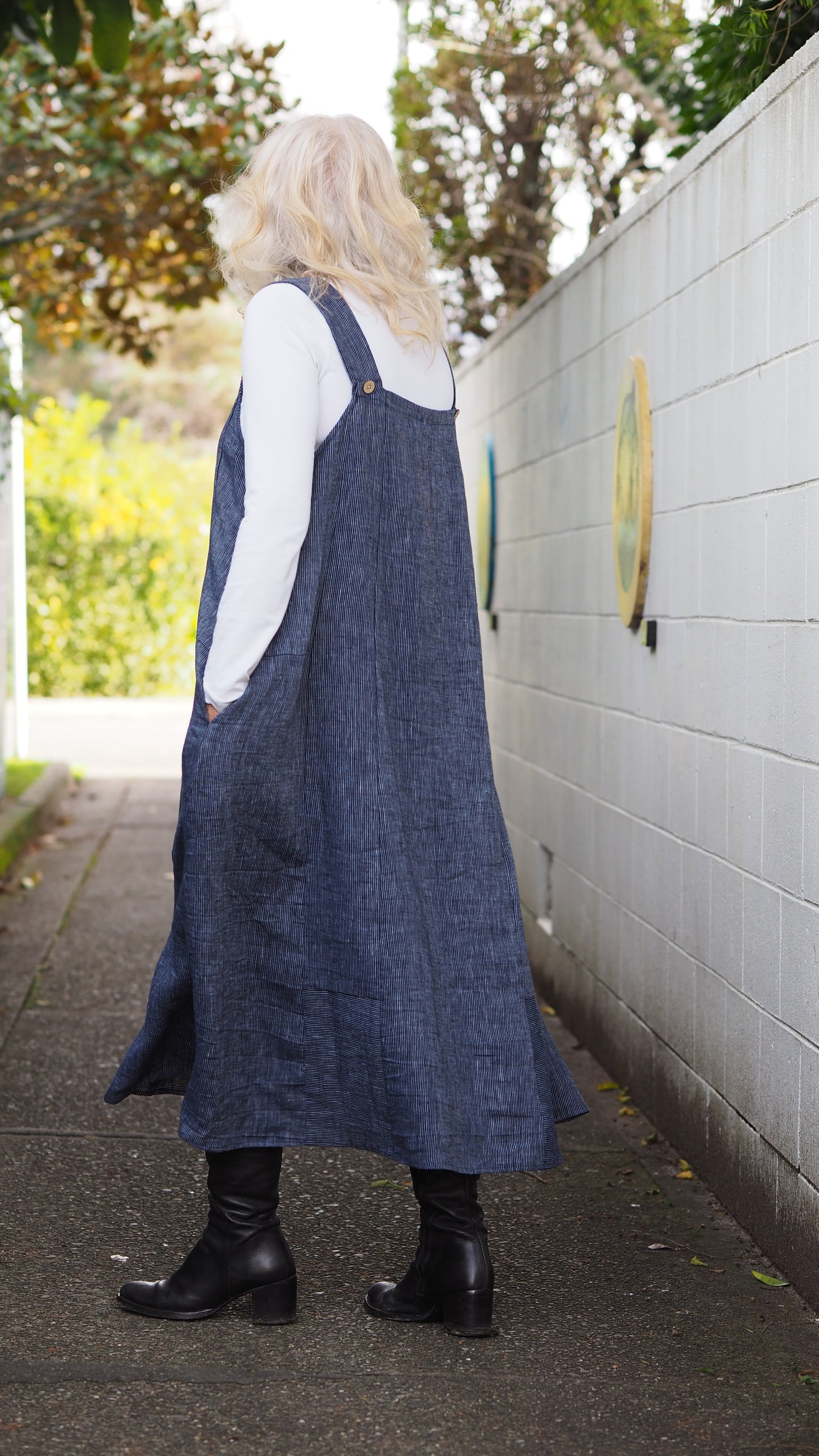 Rakiura Pinafore - Classic Fine Navy Stripe