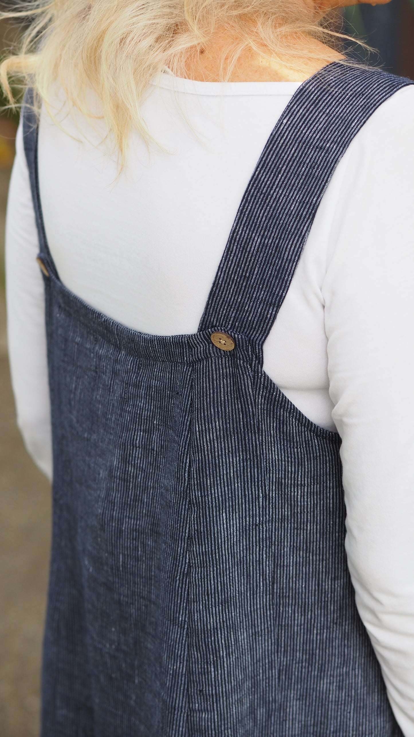 Rakiura Pinafore - Classic Fine Navy Stripe