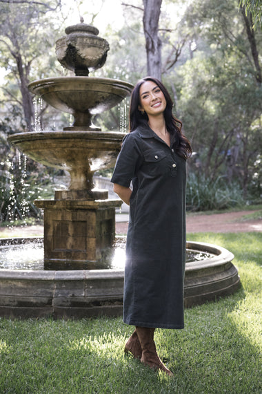 Amici Cord Dress from Humidity Lifestyle - Khaki