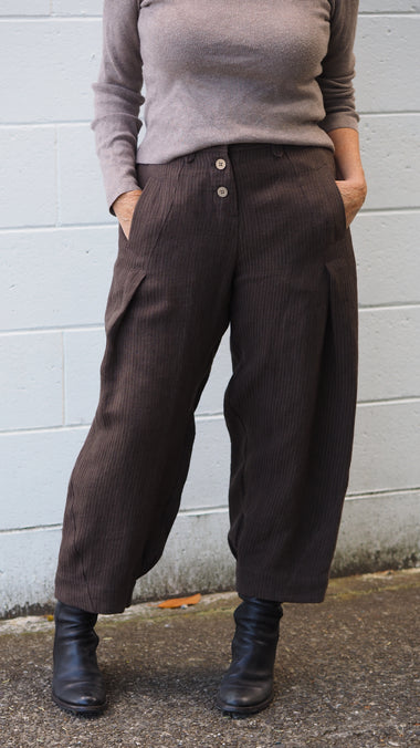 Maple Pants from Rogue Linen Sustainable Fashion - Brown Textured Stripe