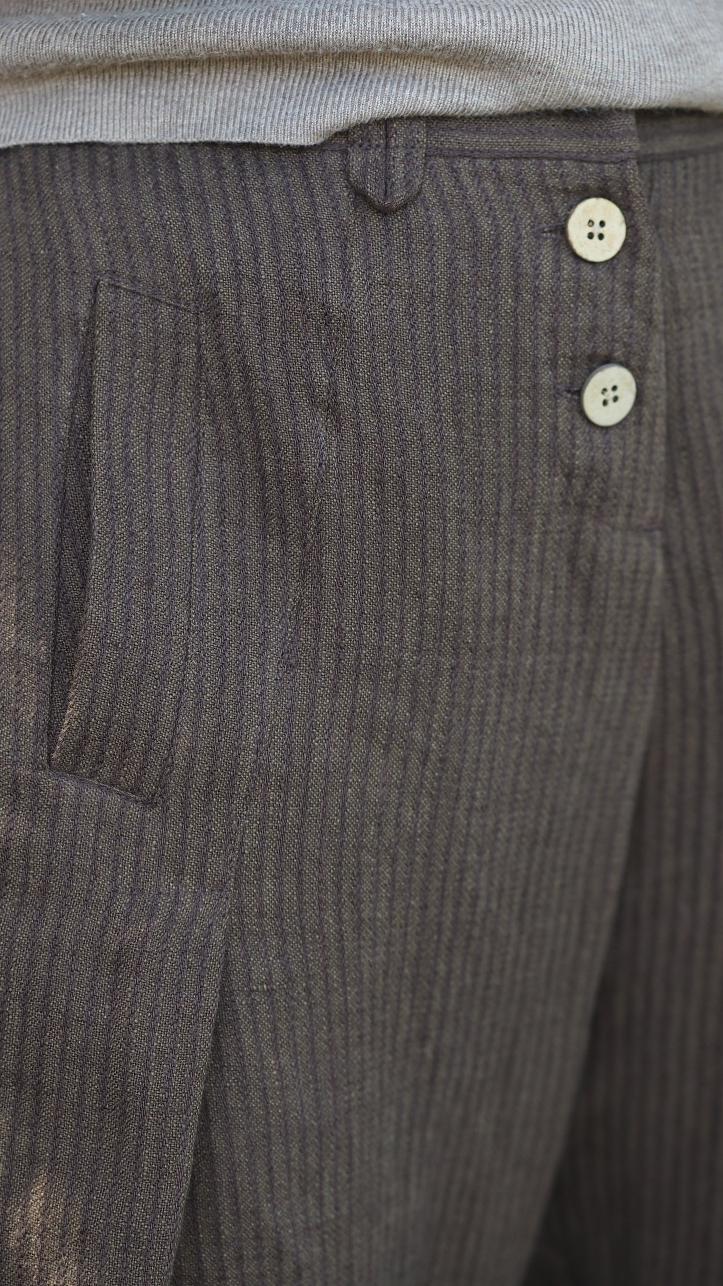 Maple Pants from Rogue Linen Sustainable Fashion - Brown Textured Stripe