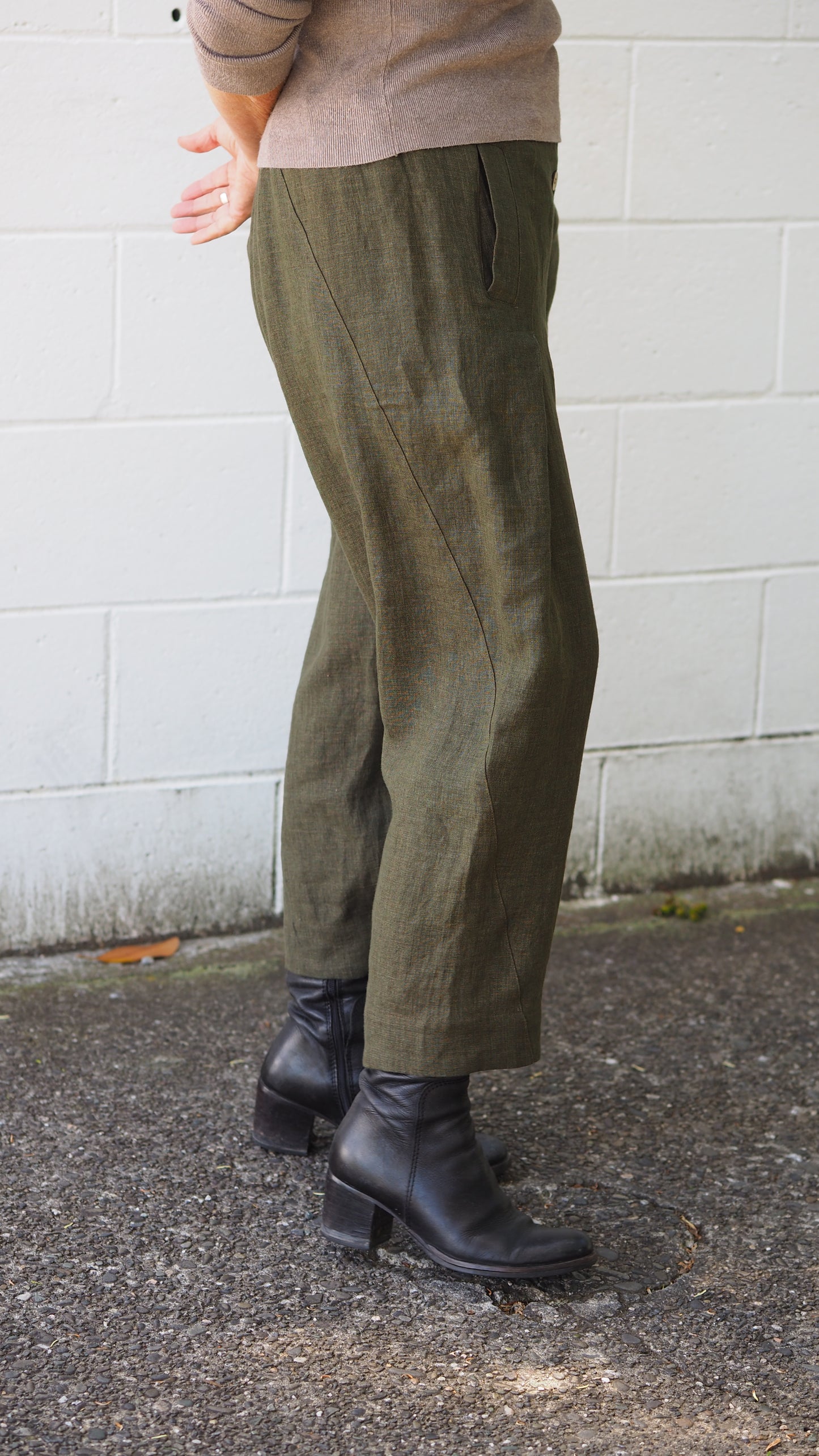 Maple Pants from Rogue Linen Sustainable Fashion- Earthy Green