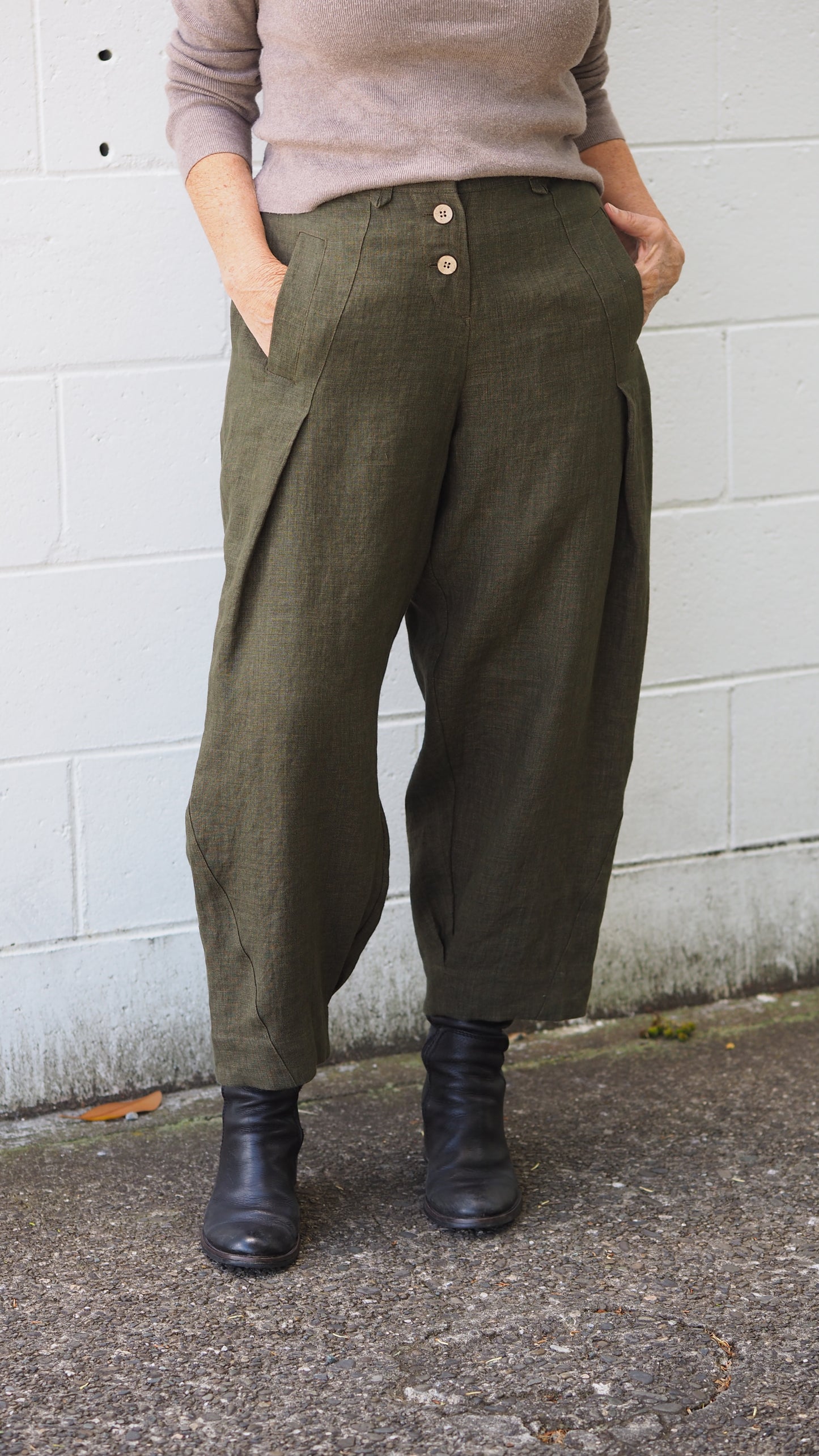 Maple Pants from Rogue Linen Sustainable Fashion- Earthy Green