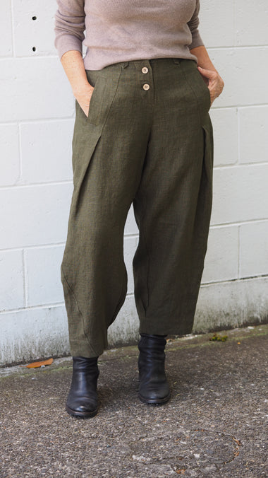 Maple Pants from Rogue Linen Sustainable Fashion- Earthy Green