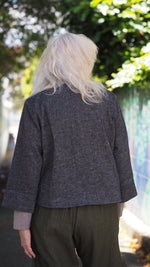 Tokyo Jacket from Rogue Linen Sustainable Fashion - Black Beige fine textured stripe