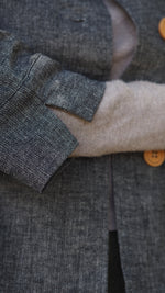 Tokyo Jacket from Rogue Linen Sustainable Fashion - Black Beige fine textured stripe