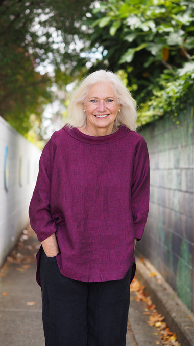 Cowl Neck Sintra Blouse from Rogue Linen Sustainable Fashion - Fuschia