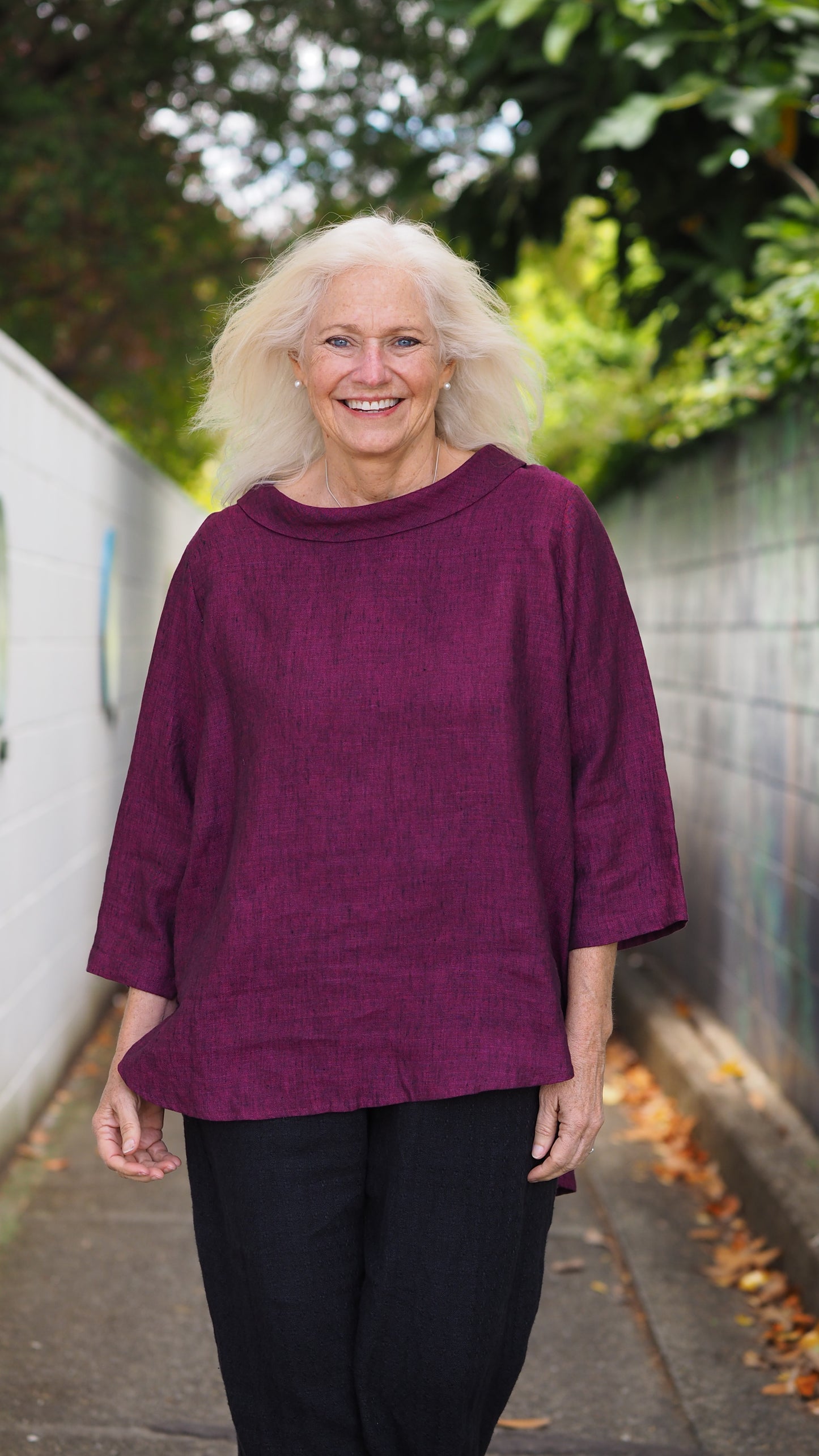 Cowl Neck Sintra Blouse from Rogue Linen Sustainable Fashion - Fuschia