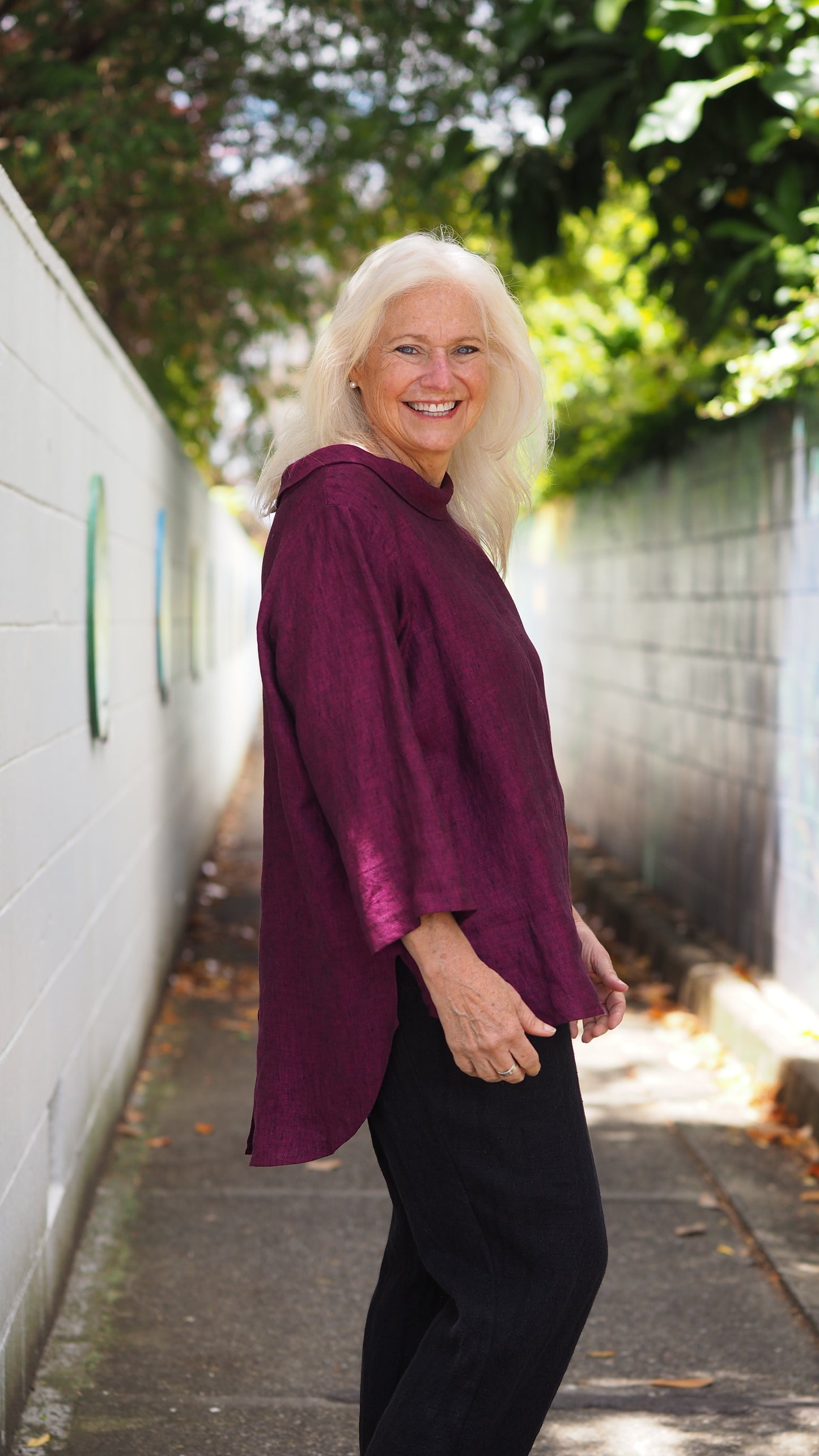 Cowl Neck Sintra Blouse from Rogue Linen Sustainable Fashion - Fuschia