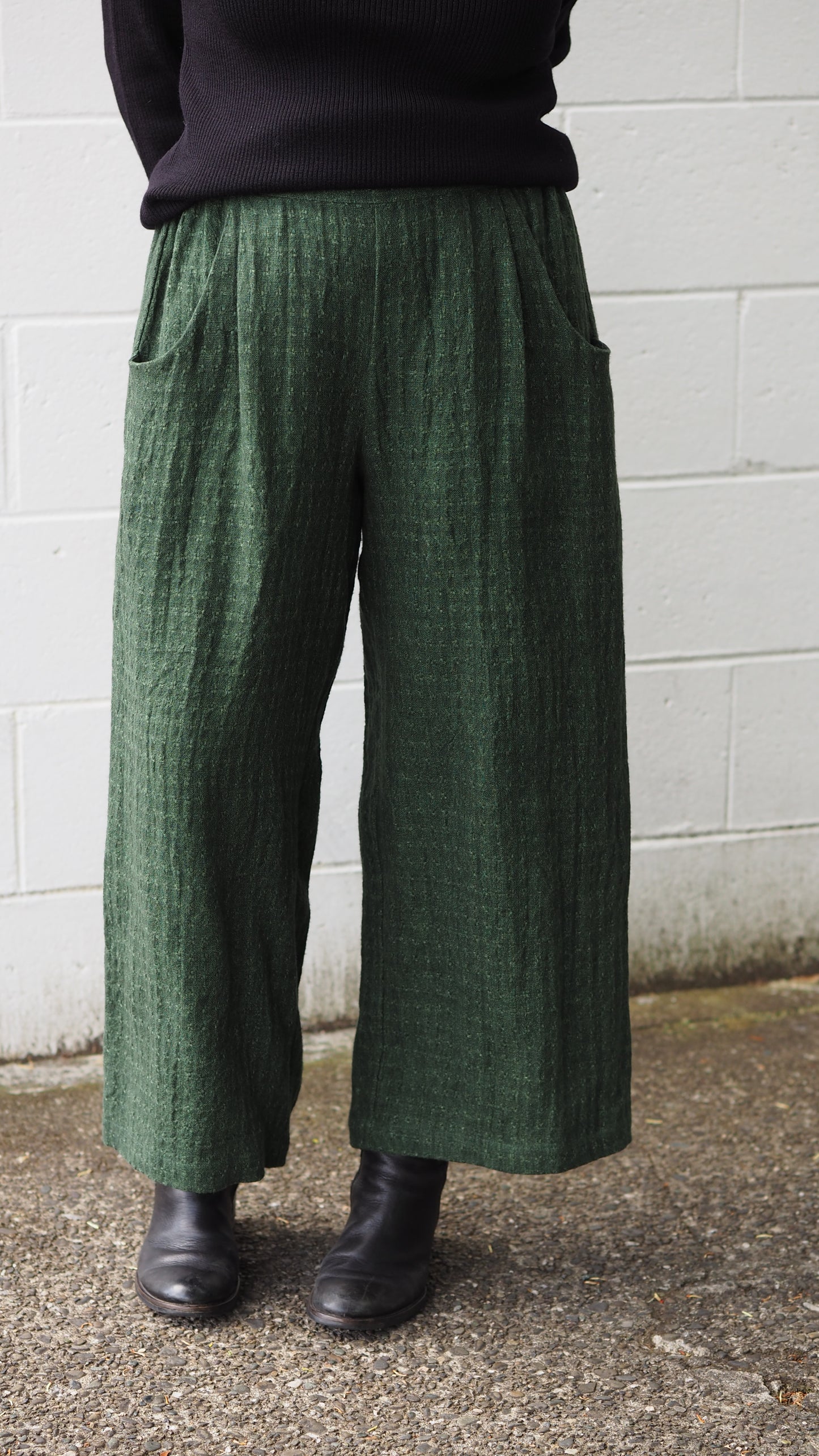 Balfour Culottes from Rogue Linen Sustainable Fashion - Monstera Green Stitched