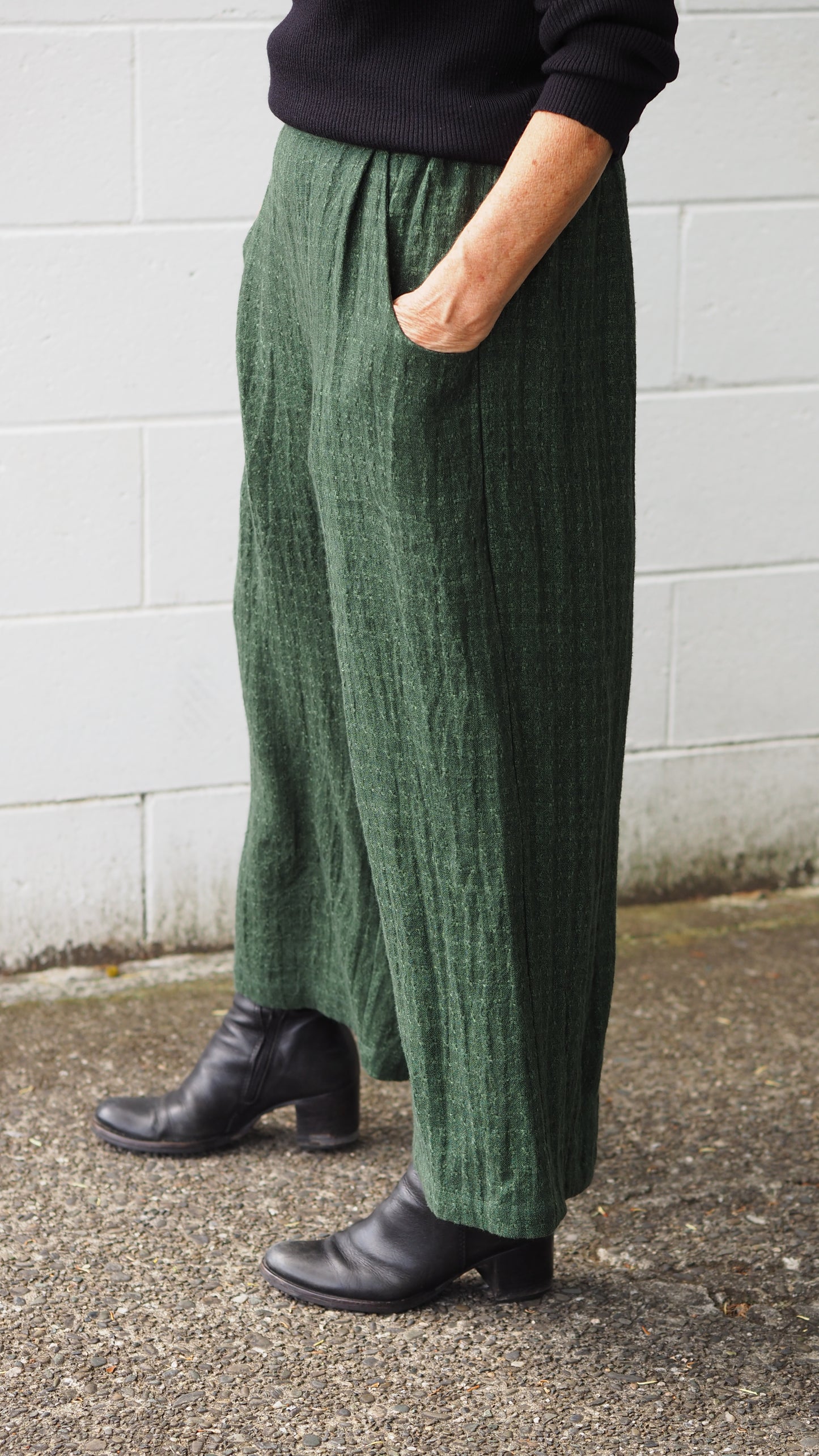 Balfour Culottes from Rogue Linen Sustainable Fashion - Monstera Green Stitched