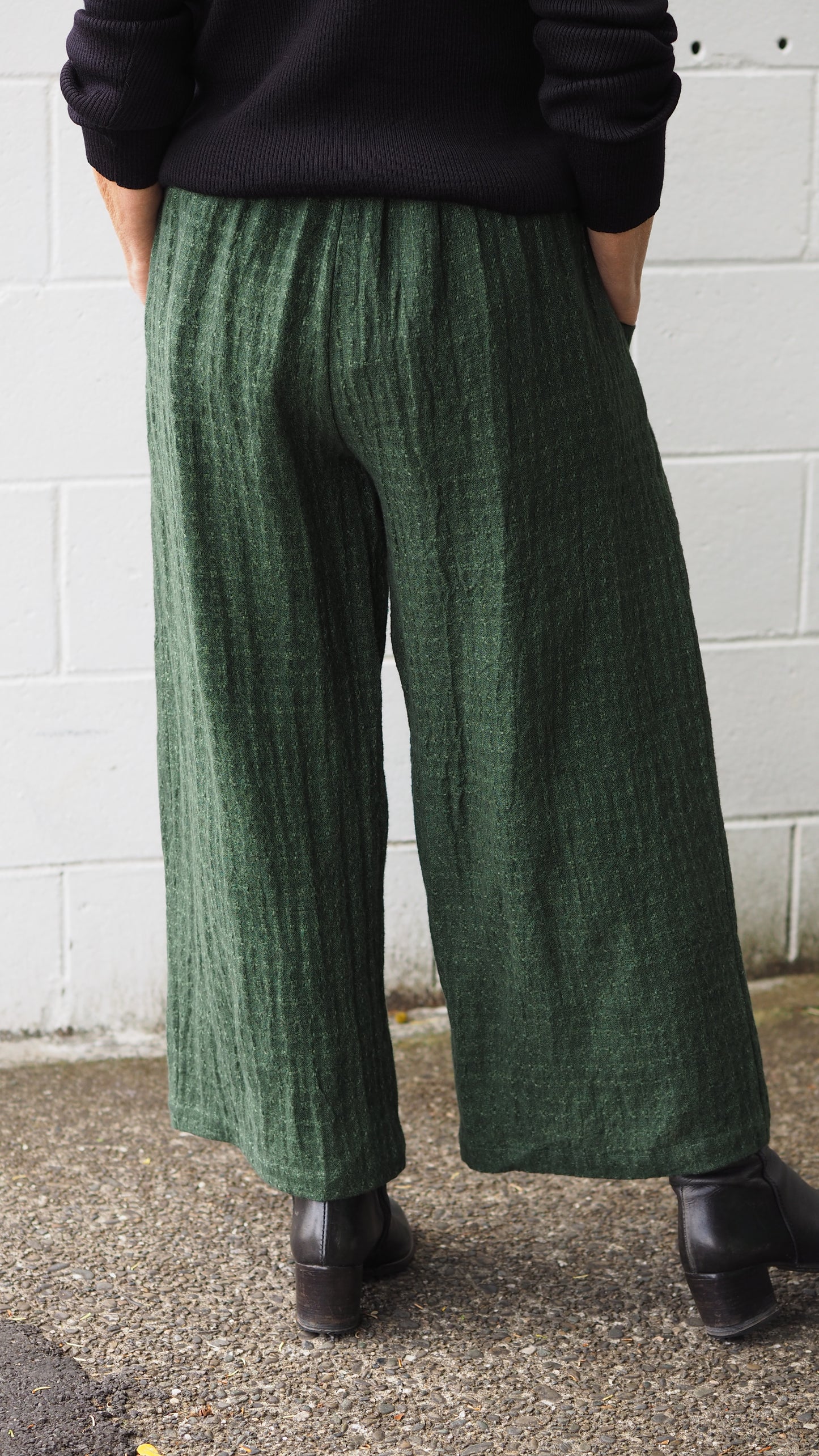 Balfour Culottes from Rogue Linen Sustainable Fashion - Monstera Green Stitched
