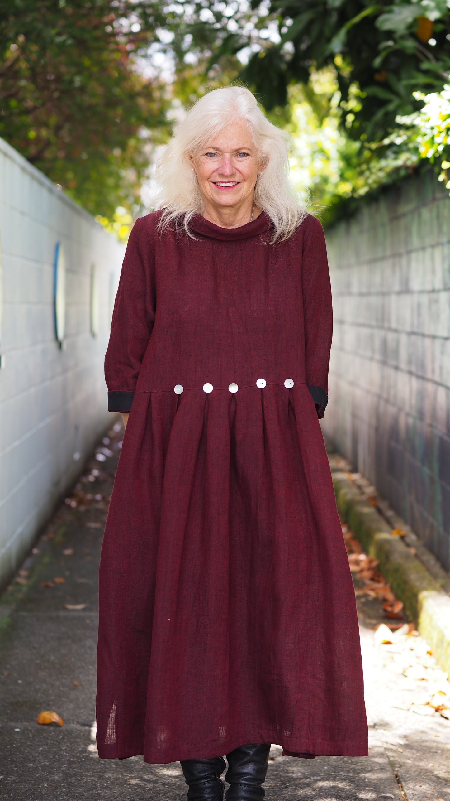 Taranaki Dress from Rogue Linen Sustainable Fashion - Red Black Chambray