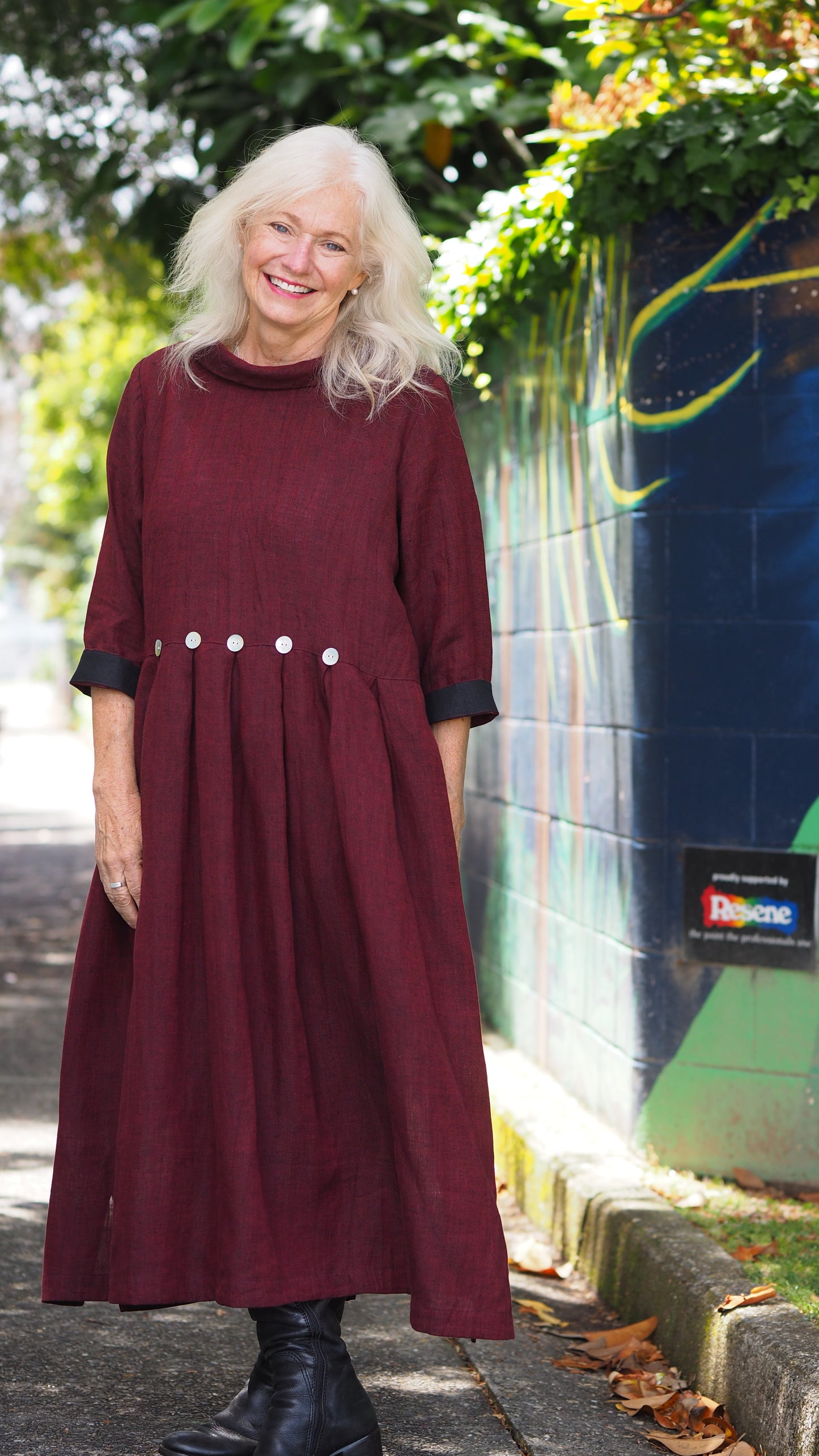 Taranaki Dress from Rogue Linen Sustainable Fashion - Red Black Chambray