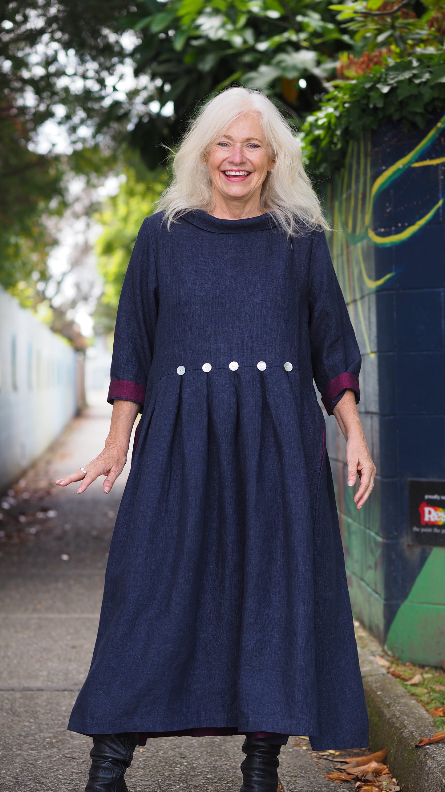 Taranaki Dress from Rogue Linen Sustainable Fashion - Indigo Chambray