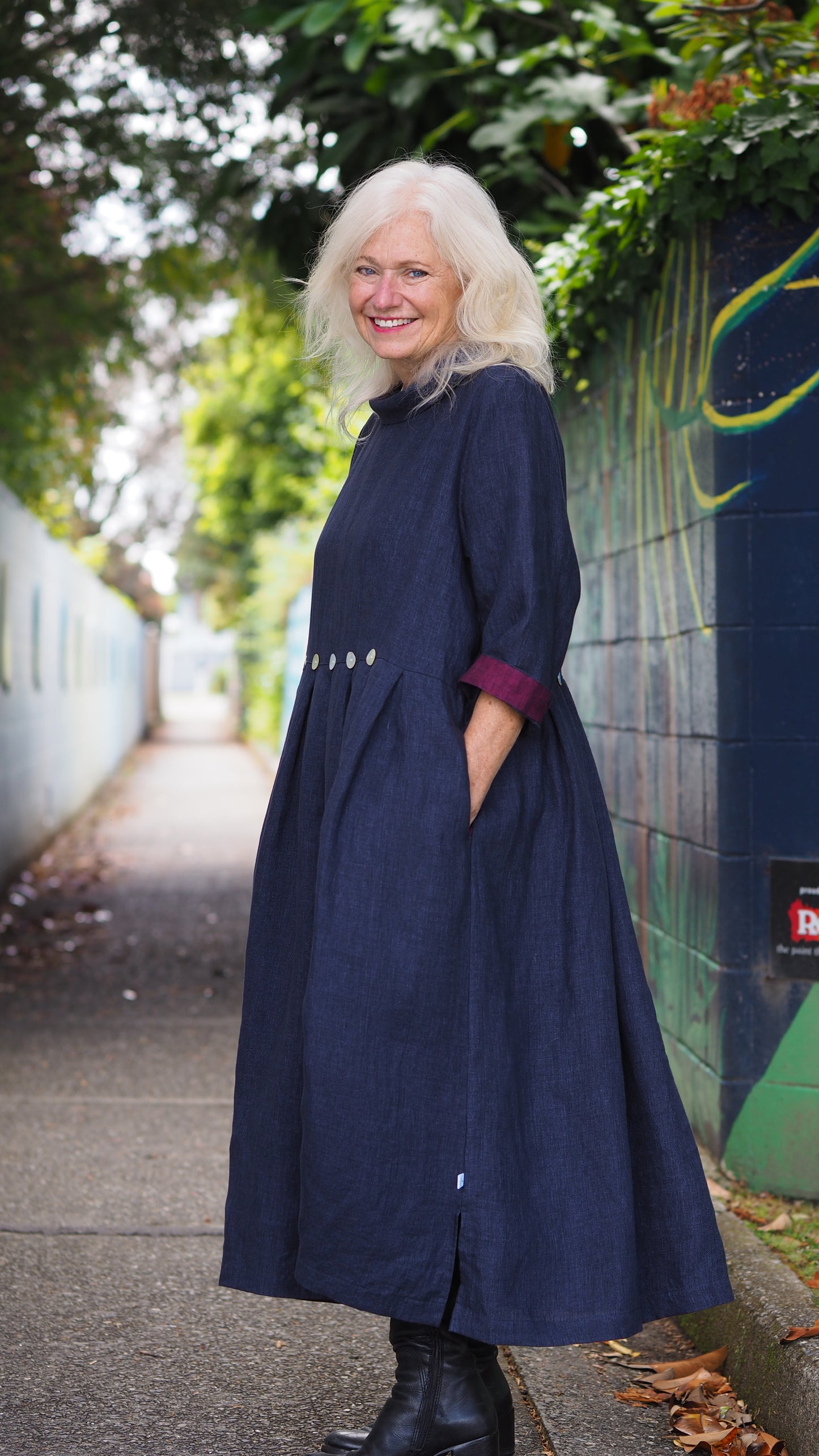 Taranaki Dress from Rogue Linen Sustainable Fashion - Indigo Chambray