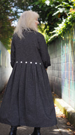 Taranaki Coat/Dress from Rogue Linen Sustainable Fashion - Black & Beige Fine Stripe