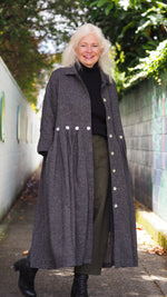 Taranaki Coat/Dress from Rogue Linen Sustainable Fashion - Black & Beige Fine Stripe