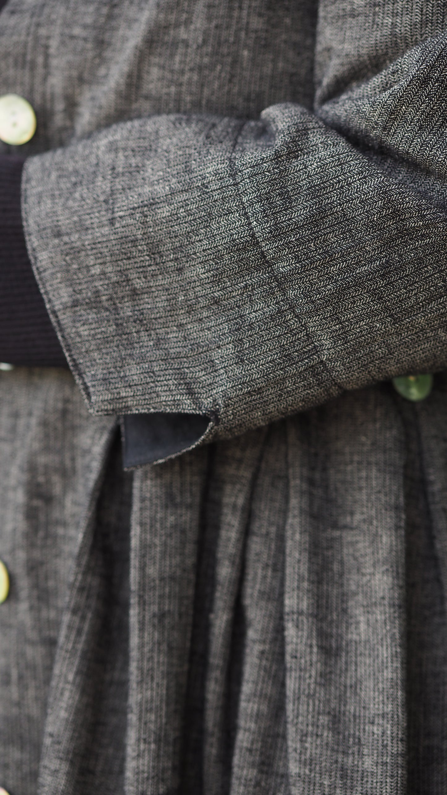 Taranaki Coat/Dress from Rogue Linen Sustainable Fashion - Black & Beige Fine Stripe