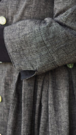 Taranaki Coat/Dress from Rogue Linen Sustainable Fashion - Black & Beige Fine Stripe