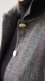 Taranaki Coat/Dress from Rogue Linen Sustainable Fashion - Black & Beige Fine Stripe