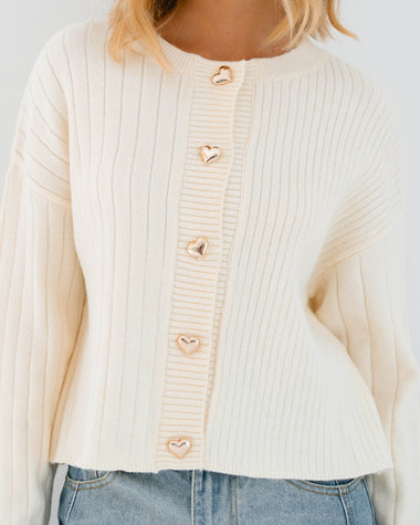 Heart Button Cardigan - Winter White