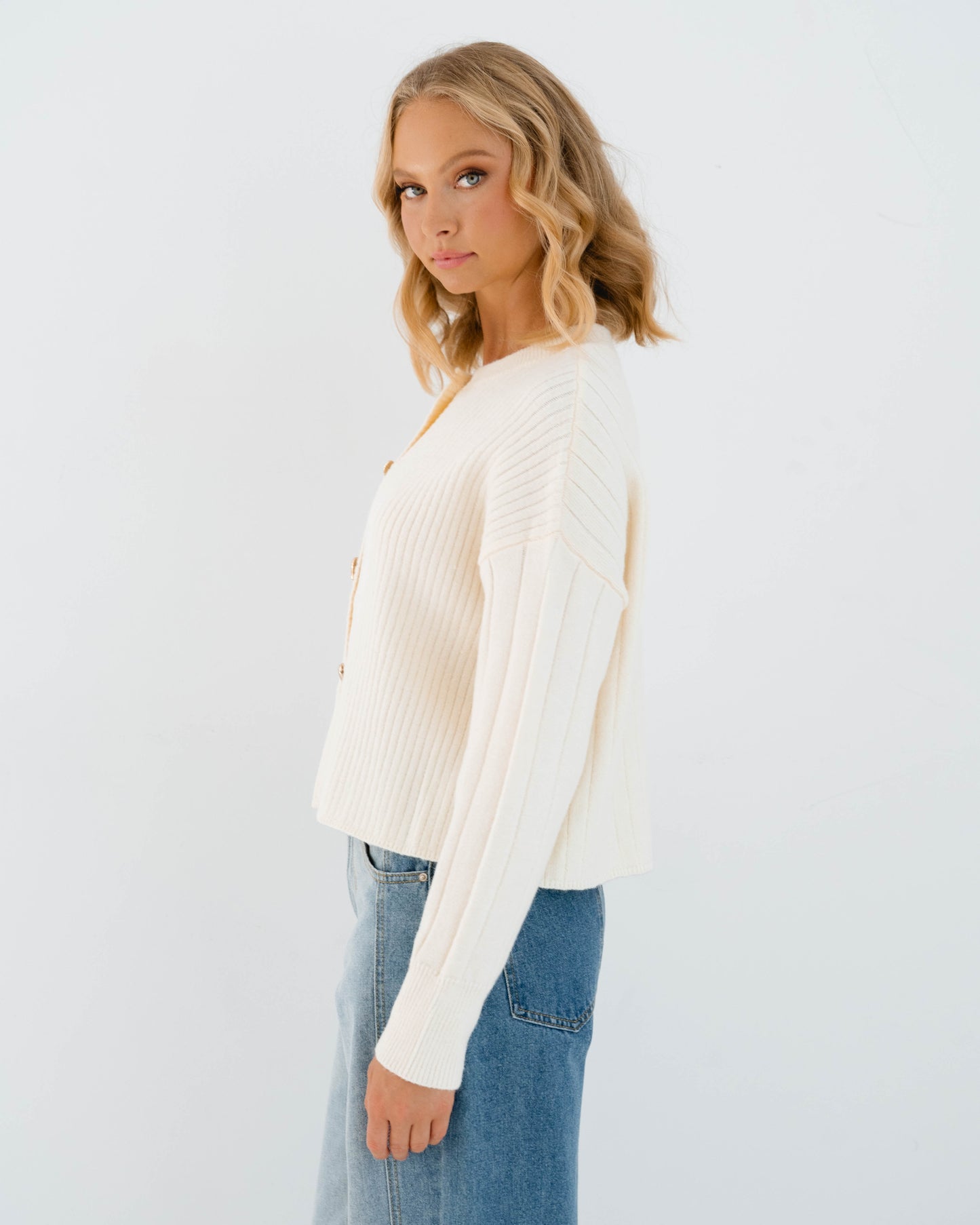 Heart Button Cardigan - Winter White