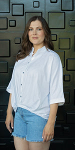 White on Black Blouson Top