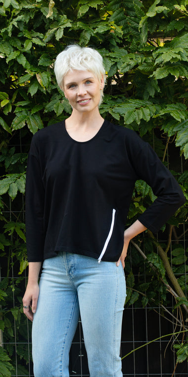 White on Black Zip Sweat