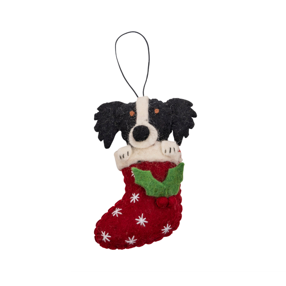 Pashom Collie in Stocking hanging decoration