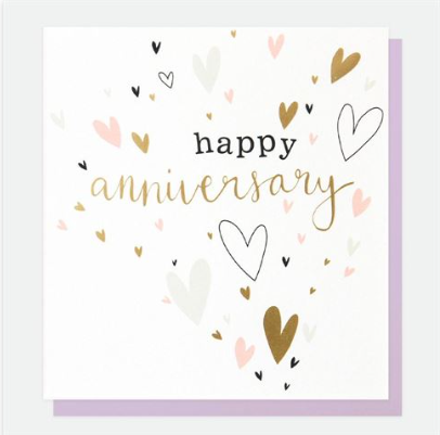 Pink & Gold Hearts - Anniversary Card