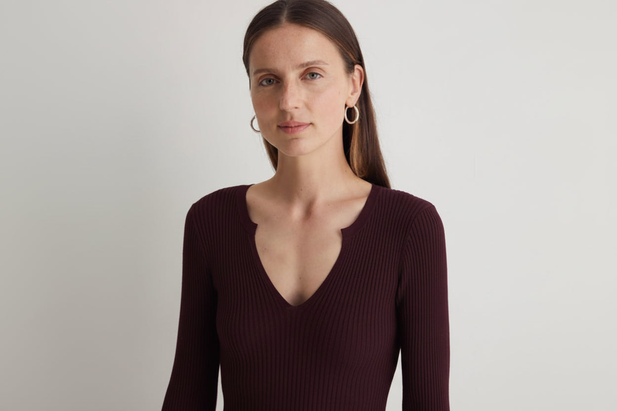 Yerse Barcelona Granate fitted midi dress