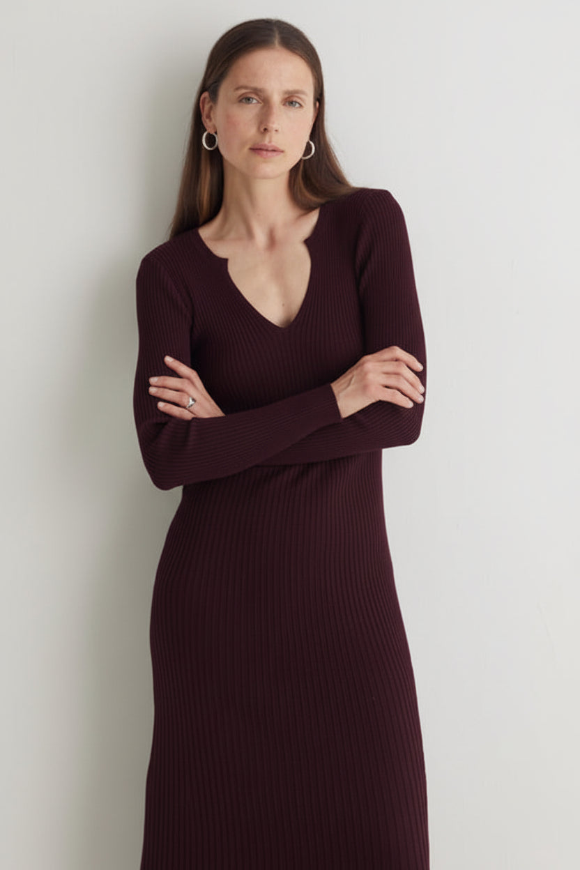 Yerse Barcelona Granate fitted midi dress