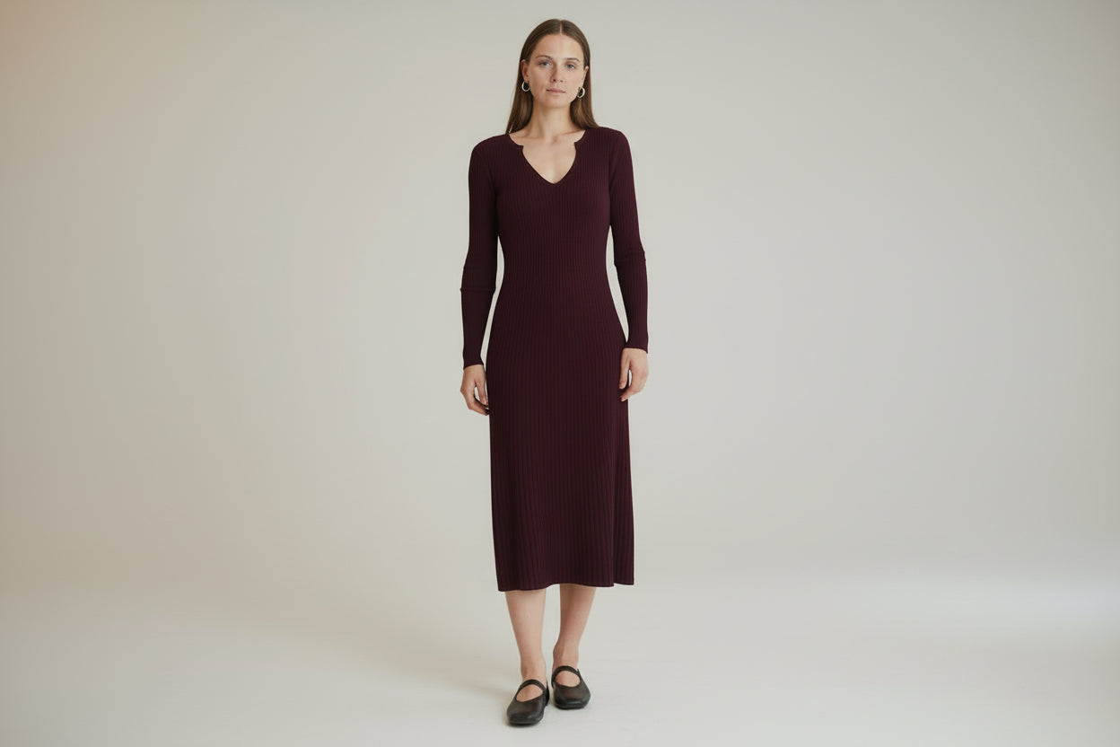 Yerse Barcelona Granate fitted midi dress