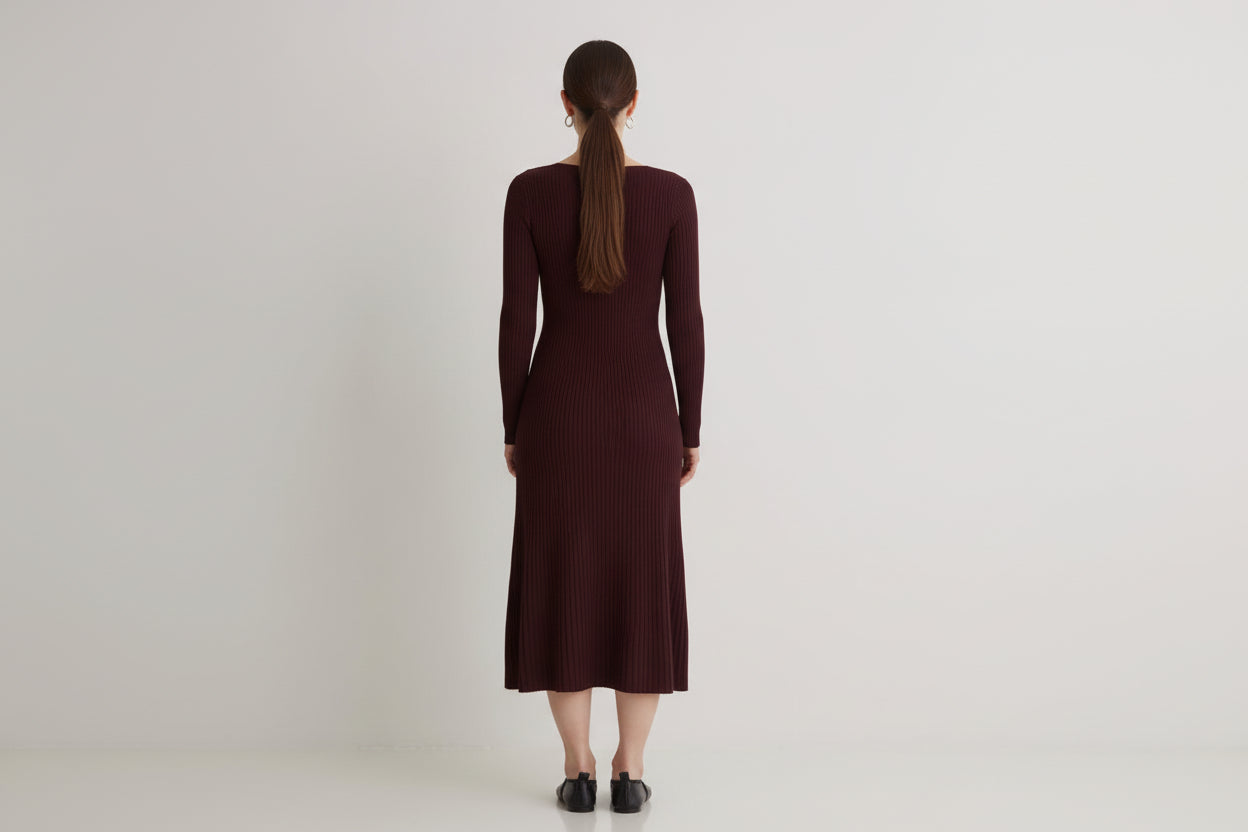 Yerse Barcelona Granate fitted midi dress